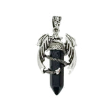 Mythical Flying Dragon Wrapped Quartz Point Pendant, Genuine Healing Stone Chakra Wand Charm, Wiccan Punk Spiritual Protection Jewelry Findings