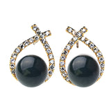 Natural Gemstone Crystal Stud Earrings 18K Gold Plated Cross Hoop Drop Earrings with Zirconia Minimalist Elegant Korean Style Crystal Jewelry