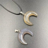 Wicca Spiritual Crescent Moon Healing Crystal Necklace | Natural Agate Aventurine Gem Horn Pendant for Birthday Meditation Gift