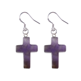 Purple Crystal Cross Dangle Earrings Hypoallergenic Silver Ear Hooks Handcrafted Genuine Amethyst Gemstone Crucifix Earrings Minimalist Jewelry