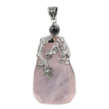 Silver Dragon Wrapped Natural Faceted Crystal Pendant 40×25mm, Irregular Raw Gemstone Pendant, Reiki Chakra Healing Stone Charm for DIY Necklace Jewelry Making Spiritual Amulet Gift