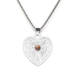 Vintage Stainless Steel Heart Pendant Necklace with Natural Green Aventurine - Celtic Knot Carved Heart Jewelry - Spiritual Protection Gift for Women & Men