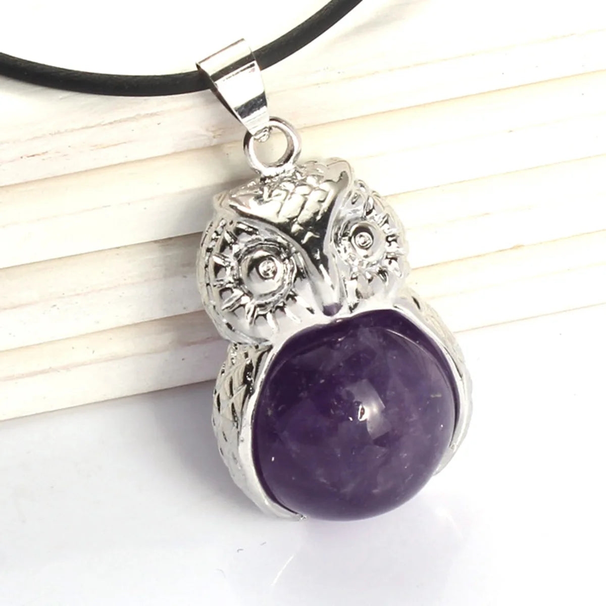 Owl Shape Natural Crystal Pendant Necklace Multi‑Color Healing Gemstone Charm Necklace Spiritual Energy Jewelry for Men Women Gift