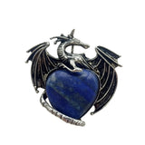 Antique Silver Alloy Winged Dragon Charm - Heart-Shaped Natural Gemstone Pendant for DIY Gothic Punk Jewelry Making & Anniversary Gift