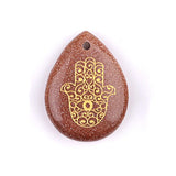 Hamsa Hand Fatima Pendant | 33mm Natural Teardrop Crystal Spiritual Protection Energy Jewelry