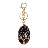 Tree of Life Wire Wrapped Crystal Keychain Seven Chakra Healing Stone Agate Pendant Purse Charm Boho Gift