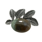 Natural Healing Stone & Antique Silver Leaf Brooch Pendant - Dual Use Statement Charm