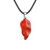 Unisex Natural Crystal Leaf Pendant Necklace Hand-Carved Gemstone Jewelry