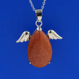 Angel Wing Water drop Necklace Healing Crystal Pendant Women's Chakra Balance Gemstone Necklace with 18 in cross Chain