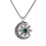 Vintage Stainless Steel Sun Moon Pendant Gemstone Necklace Celestial Jewelry  Spiritual Protection Gift for Men & Women