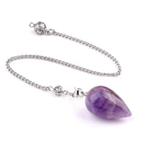 Natural Quartz Crystal Water Drop Pendulum Faceted Teardrop Gemstone Healing Pendulums with Silver Chain for Dowsing Divination Chakra Energy Balancing