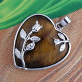 Heart Pendant Silver Rose Flower Wrapped Crystal Stone Necklace Charm for Women Girls Jewelry Gift