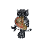 Boho Animal Totem Owl Pendant Necklace, Vintage Antique Silver‑Tone Metal Owl Inlaid Natural Gemstone with Black Cord, Wisdom Symbol Spiritual Necklace