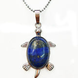 Natural Gemstone Turtle Pendant Silver‑Tone Alloy Tortoise Animal Charm Oval Inlaid Crystal Stone 36×24mm Chakra Reiki Healing Pendant for DIY Necklace Jewelry Making Bulk Wholesale