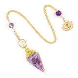 7 Chakra Orgone Pendulum with Lotus Top Gold-Plated Resin Crystal Pendulum with Chain for Divination Healing Witchcraft