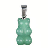 Cute Natural Crystal Gummy Bear Pendant Necklace - Healing Gemstone Amethyst Rose Quartz Bear Charms Jewelry Gift for Women