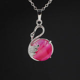 Natural Round Crystal Stone Pendant Wing Silver Plated Wrapped Gemstone Pendant Chakra Reiki Healing Crystal Charms for Jewelry Making Necklace