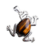 Natural Gemstone Frog Pendant Silver‑Tone Alloy Animal Charm Teardrop Inlaid Crystal Stone 25x27mm Chakra Reiki Healing Pendant for DIY Necklace Jewelry