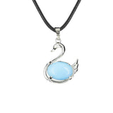 Graceful Swan: Handcrafted Natural Crystal Pendant Necklace • Premium Copper Bird Totem Amulet • Adjustable Black Cord Choker for Women Men