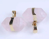 Gold Wrapped Double Point Natural Crystal Pendant, Chakra Healing Stone Point Charm for Necklace Jewelry Making