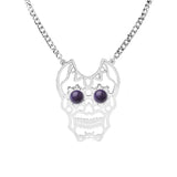 Gemstone Eye Hollowed Skull Pendant Stainless Steel Necklace 50CM Chain  Men & Women