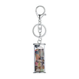 Handmade Gemstone Gravel Glass Bottle Key Chain, Assorted Natural Crushed Crystal Chips Wishing Vial Keyring Spiritual Energy Bag Accessory