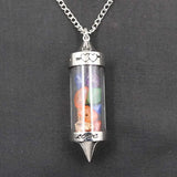 Natural Crystal Chip Wishing Bottle Necklace 5.4cm Glass Pointed Column Vial Pendant Necklace 45+5cm Adjustable Chain Reiki Chakra Healing Stone Jewelry for Women