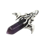 Natural Crystal Amethyst Healing Hexagonal Point Silver Bat Wing Gemstone Pendant For Jewelry Making