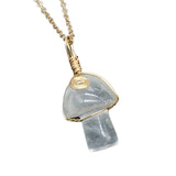 15×20mm Gold Wire-Wrapped Mushroom Crystal Necklace, Natural Gemstone Pendant with Chain