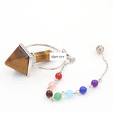 Natural Crystal Pyramid Pendulum, 7 Chakra Beaded Chain Dowsing Pendulum, Reiki Healing Divination Spiritual Crystal Pendant for Meditation