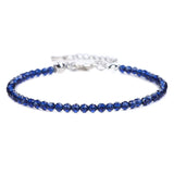 Tiny Micro Faceted Natural Stone Beaded Bracelet Silver Adjustable Extension Chain Dainty Stacking Bracelet for Women Daily Layering Jewelry