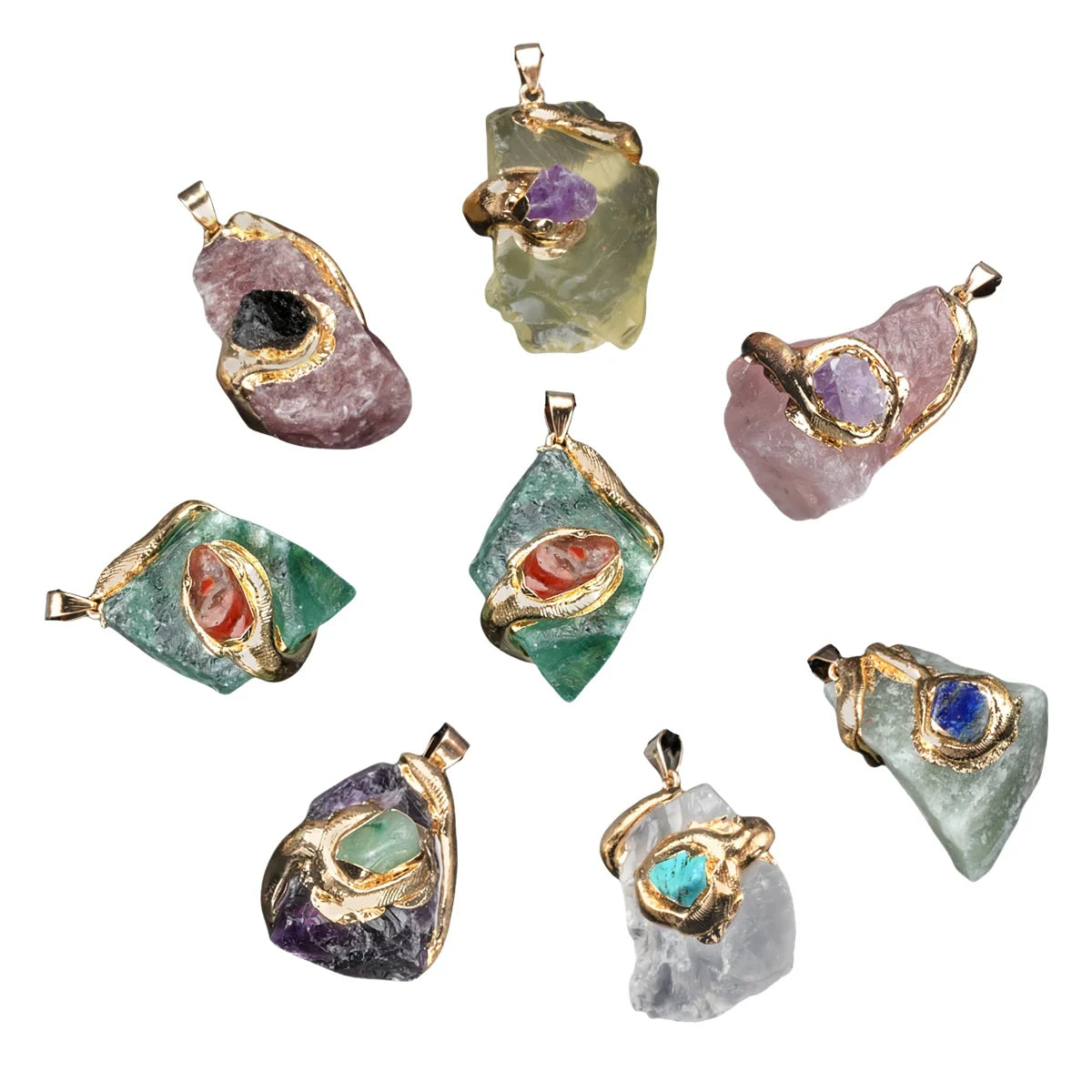 New Design Carving Raw Irregular Crystal Fluorite Stone Pendant for Necklace Jewelry Making