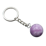 20mm Natural Crystal Sphere Keychain Round Gemstone Ball Key Ring Chakra Healing Stone Bag Pendant Friendship Gift