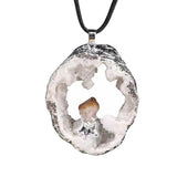 Drusy Agate Crystal Pendant Necklace Jewelry Raw Crystal Cluster Silver Wrapped 45cm Black Cord