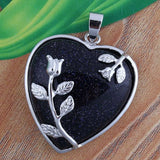 Heart Pendant Silver Rose Flower Wrapped Crystal Stone Necklace Charm for Women Girls Jewelry Gift