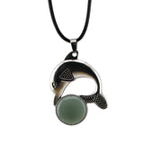 Bohemian Silver Marine Dolphin Cord Necklace • Cute Sea Animal Crystal Sphere Holder Pendant • Unisex Surf Coastal Beach Wear Jewelry Gift