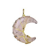 Celestial Wire Wrapped Tree of Life Moon Necklace • Resin Crystal Chip Crescent Charm • Goddess Wiccan Spiritual Healing Jewelry Gift