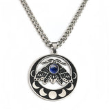 Vintage Moth Moon Phase Necklace - Gothic Stainless Steel Gemstone Amulet - Witchy Celestial Insect Jewelry for Women & Men
