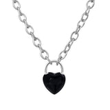 Natural Crystal Heart Lock Pendant Necklace, Gemstone Love Charm with Alloy Chain for Men & Women