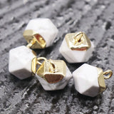 Gold Electroplated Cube Natural Stone Charms Pendants, 8×12mm Faceted Square Gemstone Bead Charms for Jewelry Making DIY Necklace Bracelet Bulk Supply