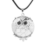 Silver Owl Gemstone Necklace 45CM Black Cord #SN1758 -28X36mm Bird Pendant Choker Jewelry