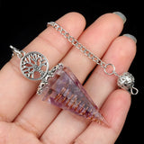 Chips Gemstone Tree of Life Resin Pendulum - Orgone Healing Dowsing Tool with Silver Chain for Divination, Hypnosis & Reiki - Spiritual Gemstone Gift for Wealth & Positivity