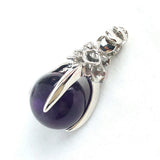 Rose Flower Bezel Round Natural Gemstone Pendant, 16mm Sphere Crystal Silver‑Tone Alloy Charm for Necklace Jewelry Making