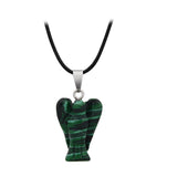 Handmade Craved 1.5Inch Gemstone Angel Pendant Necklace -45CM Black Cord #SN1531