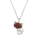 20×30mm Natural Crystal Fox Head Pendant Necklace, Healing Gemstone Beads for DIY Jewelry