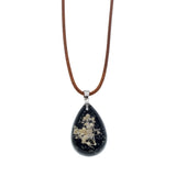 Vintage Bohemian Resin Teardrop Necklace with Embedded Real Dried Flower, Brown Faux Leather Cord Pendant Necklace for Daily Wear