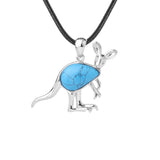 Silver Kangaroo Gemstone Pendant Necklace #SN1765  45cm Black Cord Animal Stone Jewelry for Women Men