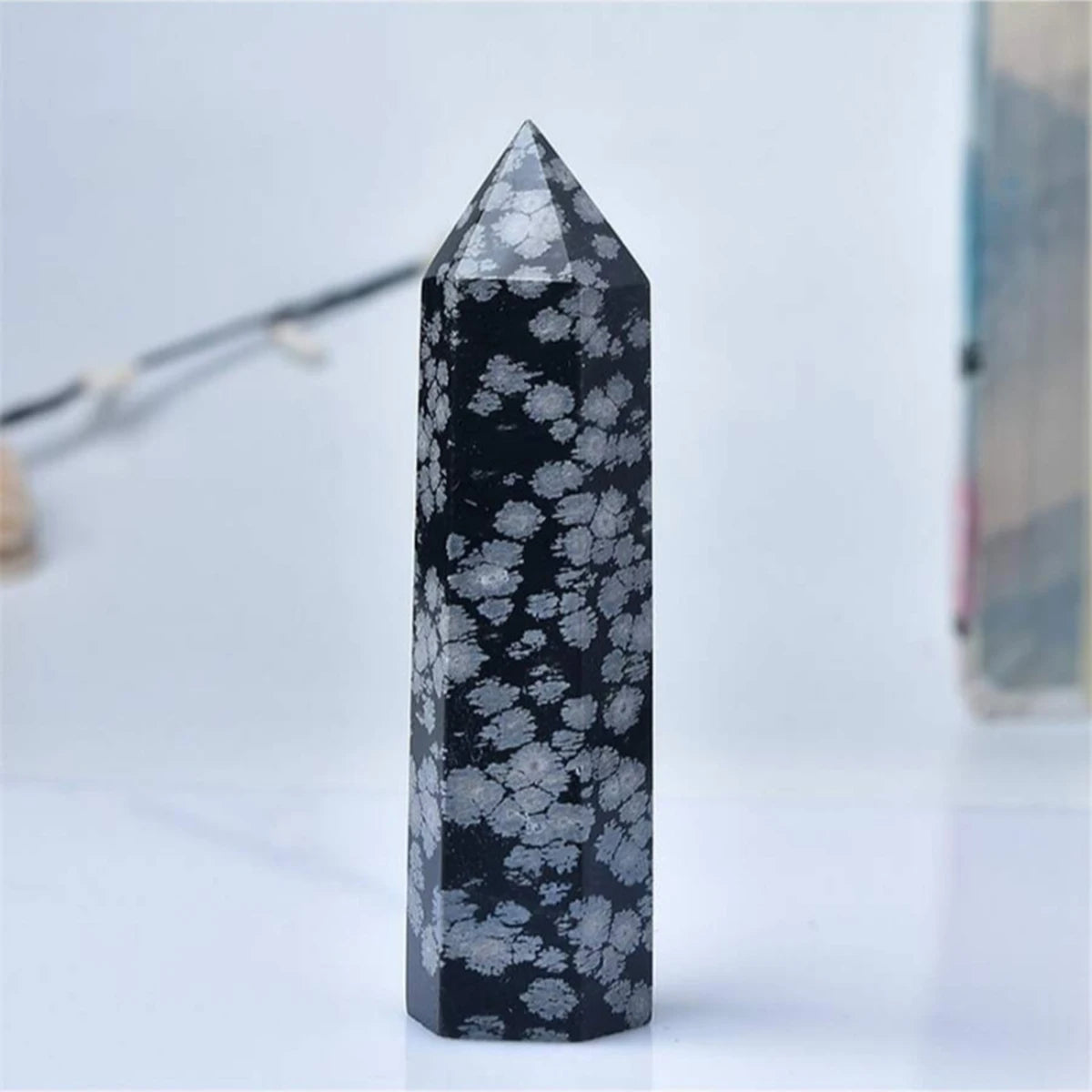 Natural Snowflake Obsidian Crystal Point Tower Polished Hexagonal Obelisk Wand for Home Decor Meditation Crystal Collection Gift