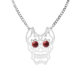 Gemstone Eye Hollowed Skull Pendant Stainless Steel Necklace 50CM Chain  Men & Women