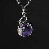 Natural Round Crystal Stone Pendant Wing Silver Plated Wrapped Gemstone Pendant Chakra Reiki Healing Crystal Charms for Jewelry Making Necklace